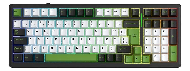 Teclado Aula F99 Mecânico Preto/verde Tri Mode Gamer Anbt2 Preto/branco/verde Português Brasil