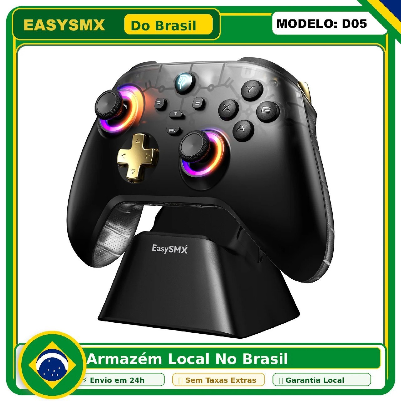 Controle Easysmx D05 com Dock Carregamento, Rgb, Hall Effect