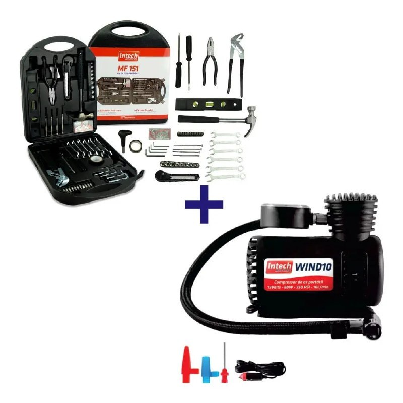 Kit Ferramentas Maleta 151 Peças + Mini Compressor De Ar 12v