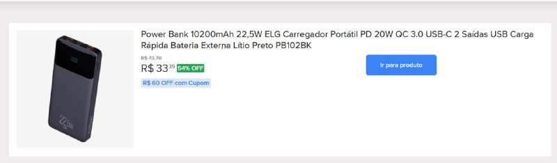 Power Bank ELG 10200mAh 22,5W Preto