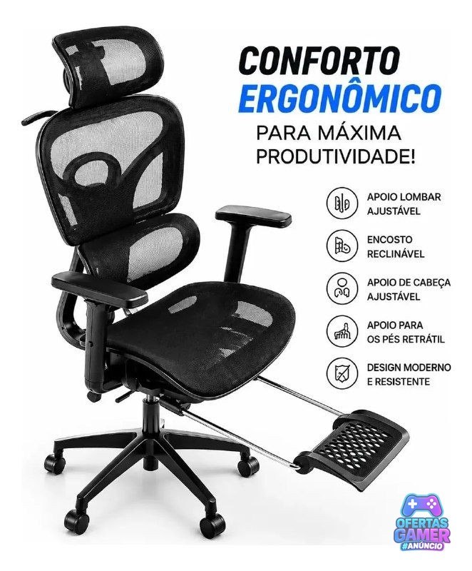 Cadeira Escritório Ergonômica Cosy T03 Preta
