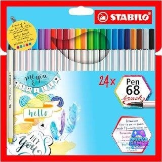STABILO Pen 68 brush Caneta Brush Premium – Estojo 24 cores
