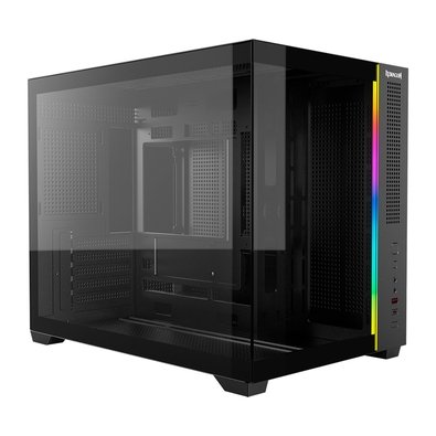 Gabinete Gamer Redragon Wideload Mini Lite na cor preta, formato Mini Tower, com painéis de vidro temperado e iluminação RGB na lateral frontal