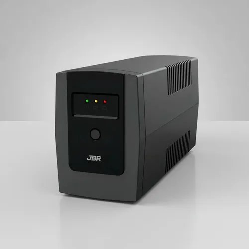 Nobreak JBR Guard 1200VA na cor preta, com painel frontal contendo botão liga/desliga e três indicadores luminosos de status.