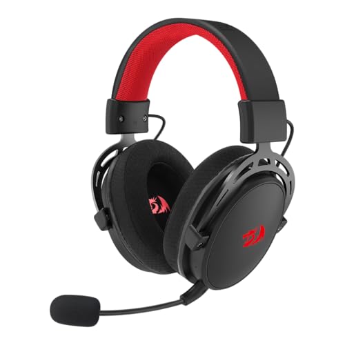 Headset gamer Redragon Cragblade Pro na cor preta com detalhes em vermelho, hastes ajustáveis, almofadas auriculares macias e microfone com espuma na ponta.