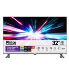 Smart TV Philco de 32 polegadas com tela LED exibindo imagem colorida e base de apoio
