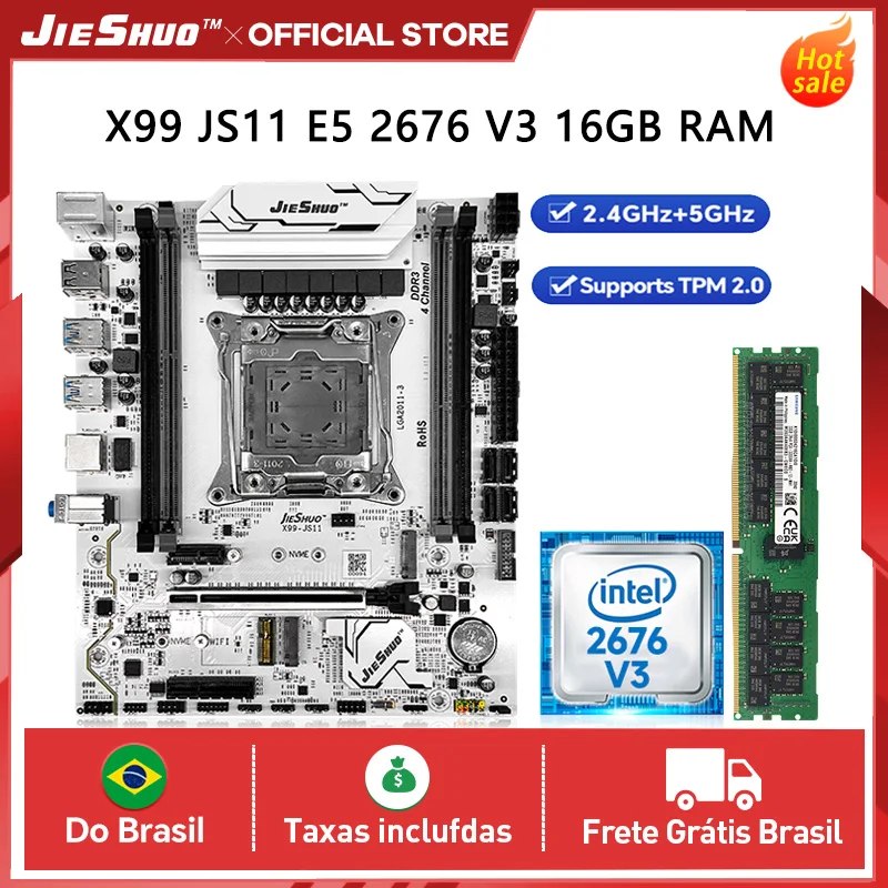 Kit Placa mae Jieshuo X99 com Processador Xeon E5 2676 V3 e RAM