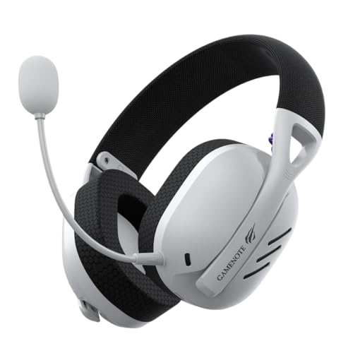 Headset Gamer Fuxi-H3 na cor branca com detalhes em preto, apresentando haste de microfone flexível e almofadas auriculares acolchoadas.