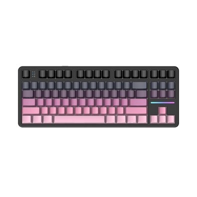 Teclado mecânico gamer Attack Shark X87 na cor Blackberry com teclas em degradê rosa e roxo e iluminação RGB