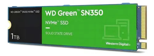 SSD 1TB Western Digital WD Green SN350 NVMe na cor verde com detalhes em preto