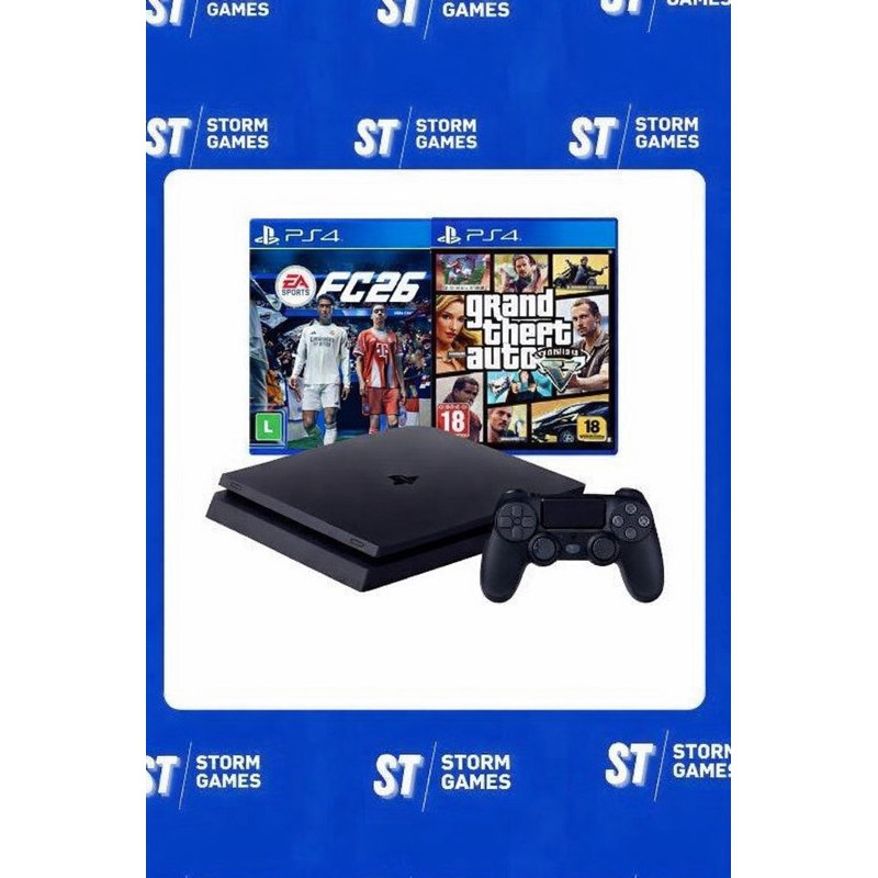 Console PS4 Seminovo com Jogo GTA 5 ou FC 26