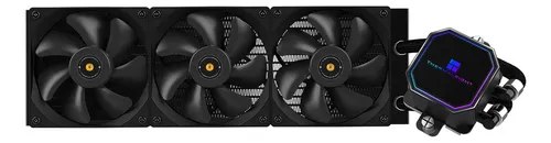 Water Cooler Thermalright Frozen Prism 360 ARGB com radiador preto, três ventoinhas e bloco de bomba com iluminação RGB