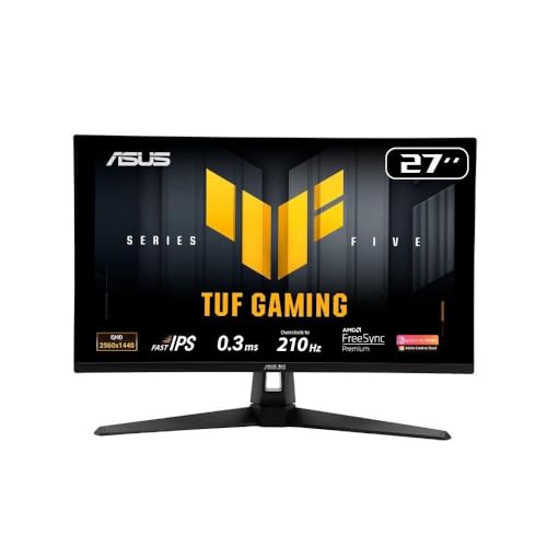 Monitor Gamer ASUS TUF 27", QHD, 210Hz, 0.3ms, IPS, G-Sync Comp, FreeSync Premium, Ajuste de ângulo, Som Integrado - VG27AQ5A