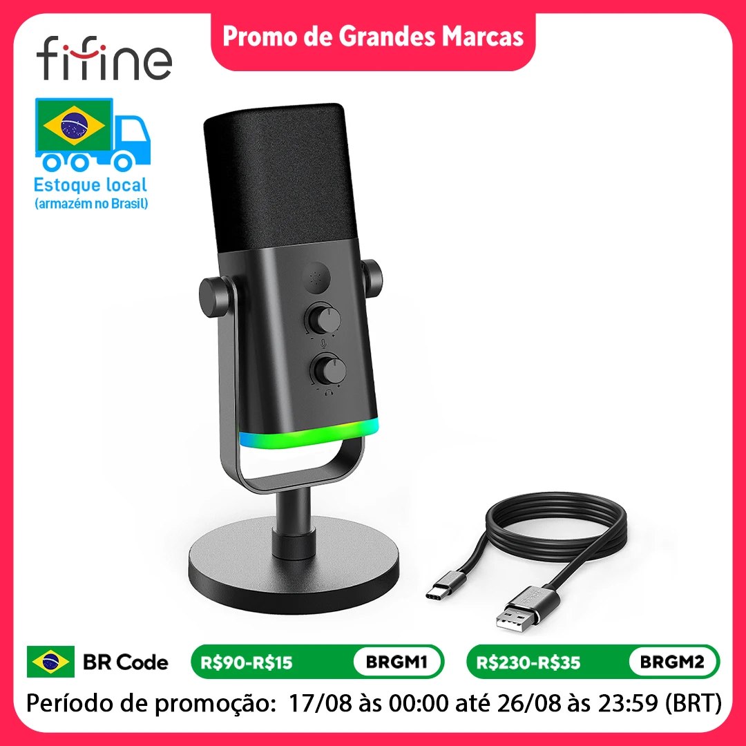 Microfone Dinamico Fifine AM8 com Iluminacao RGB