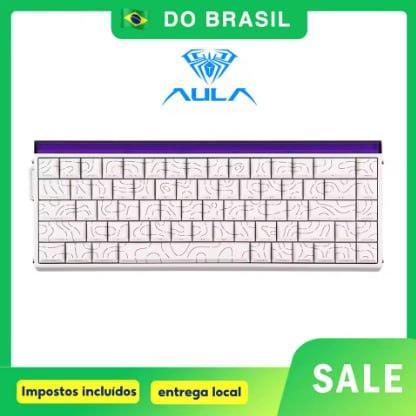 Teclado gamer AULA HERO 68HE Rapid com teclas brancas estampadas e barra superior roxa
