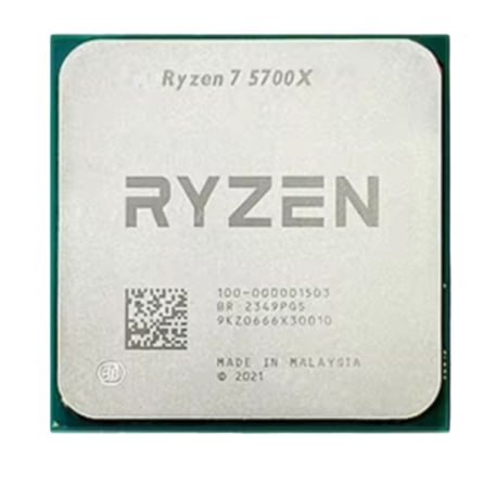 Processador AMD Ryzen 7 5700X com marcações de série e local de fabricação visíveis na tampa metálica