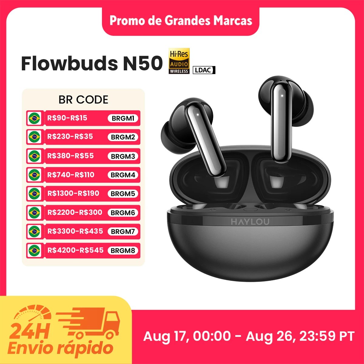 Fones HAYLOU Flowbuds N50 ANC Bluetooth 6.0
