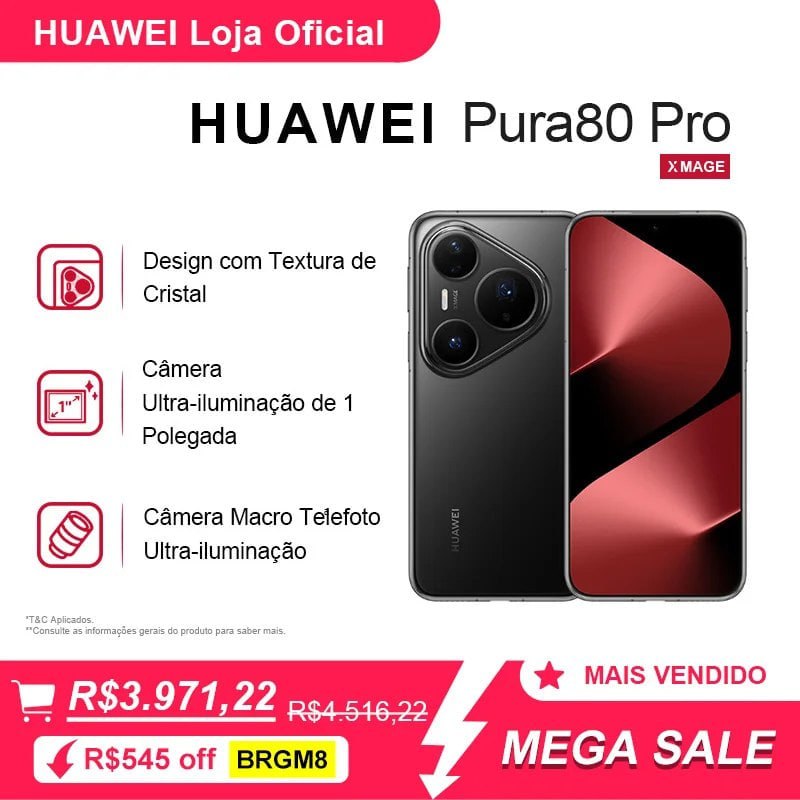 Celular HUAWEI Pura 80 Pro Camera Ultra iluminacao de 1 Polegada | 5170 mAh