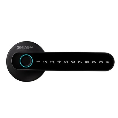 Fechadura digital KABUM! Smart Slim na cor preta com leitor biométrico circular e teclado numérico touch