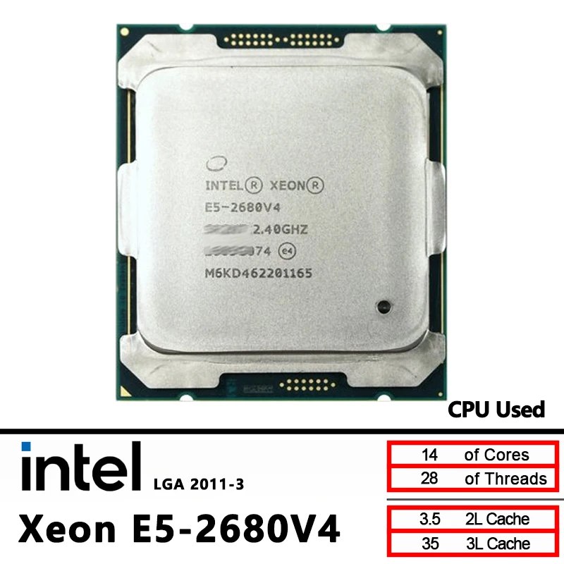Intel Xeon 2680 V4 E5 2680V4 CPU usada 2,4 GHz quatorze nucleos 35M 120W 14nm LGA 2011 3
