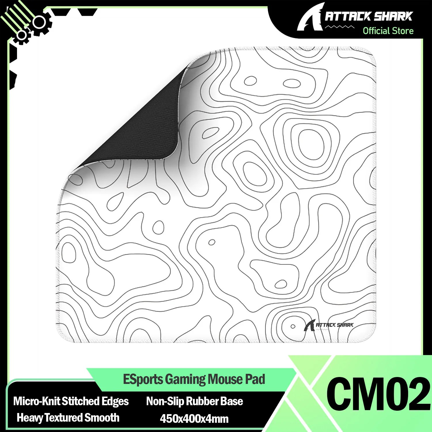 Mousepad gamer Attack Shark CM02 com estampa topográfica, bordas costuradas e base de borracha antiderrapante