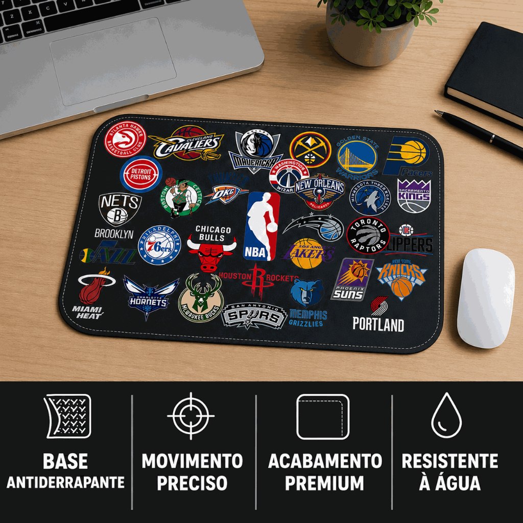 Mousepad NBA 35x24 Couro Sintetico com costura