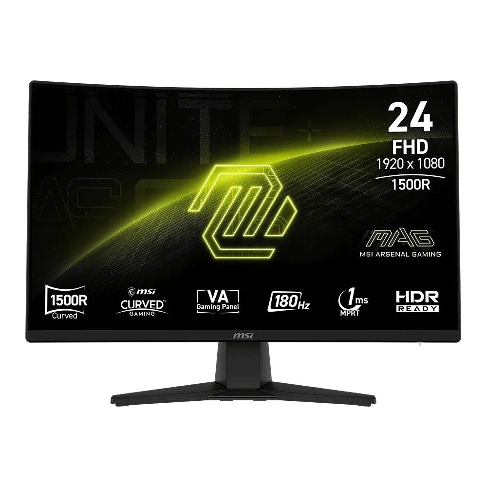 Monitor Gamer MSI MAG 242C com tela curva de 23.6 polegadas, resolução Full HD, taxa de atualização de 180Hz e design gamer com iluminação RGB
