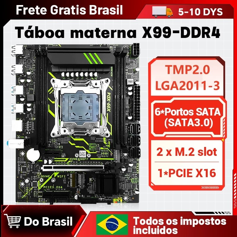Placa mãe MSI X99-DDR4 com socket LGA2011-3, chipset C612, 6 portas SATA 3.0, 2 slots M.2 e VRM de 8 fases