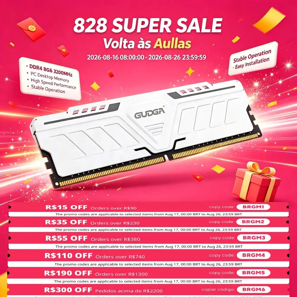 Memória RAM Gudga DDR4 8GB com frequência de 3200MHz para PC desktop