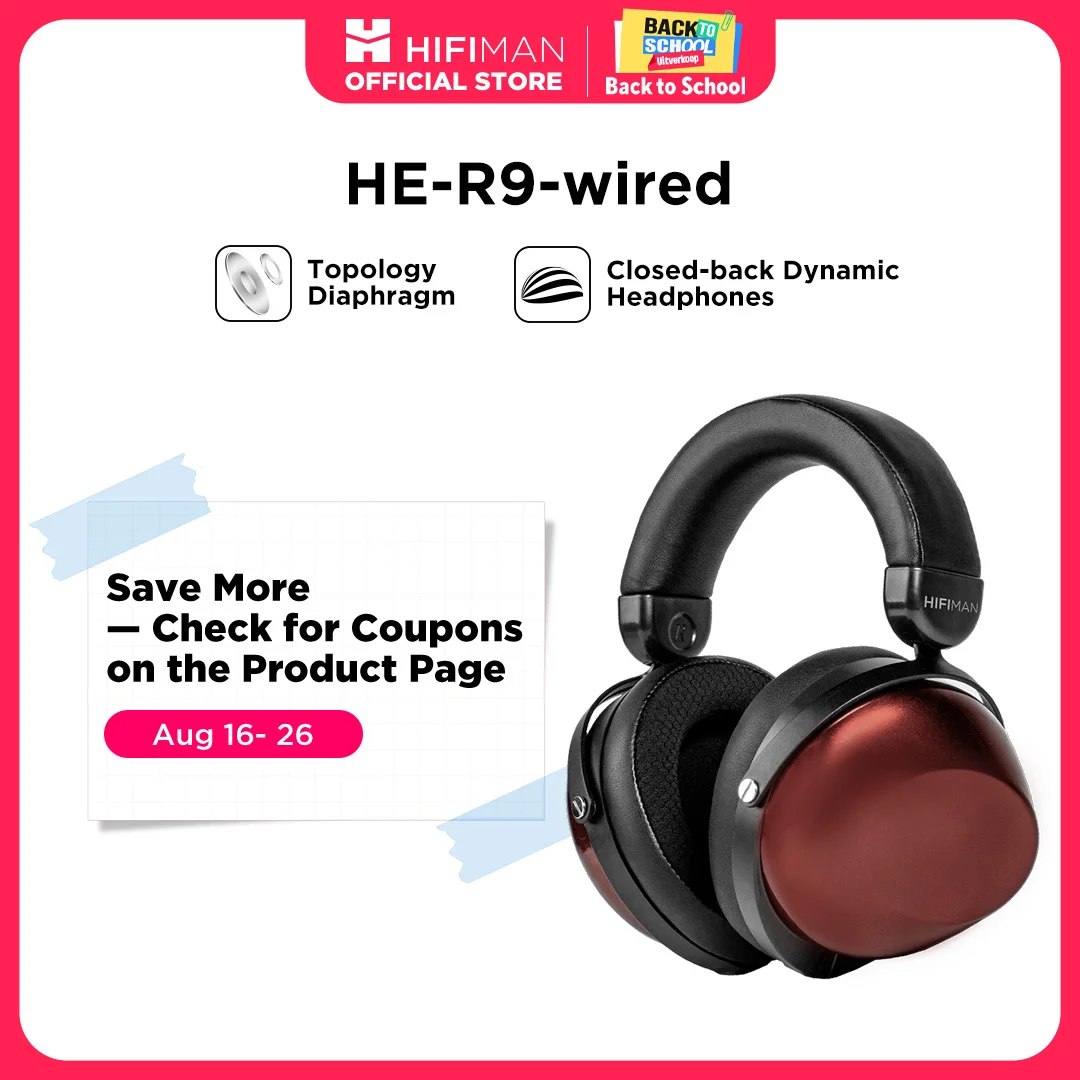 Headphone HiFiMAN HE-R9 Wired com design fechado e driver dinâmico, exibido em close lateral