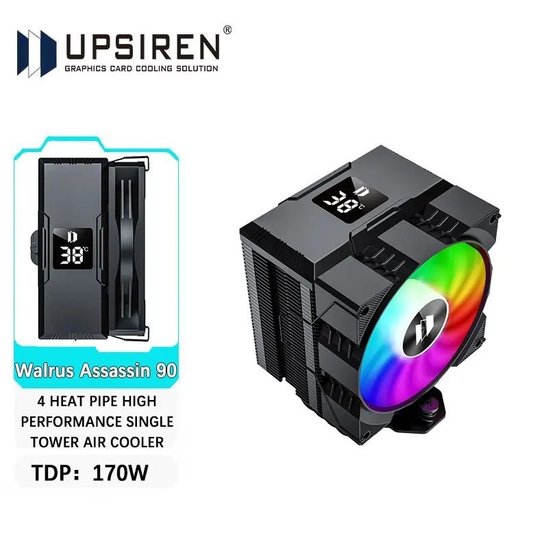 Air Cooler Upsiren Walrus Assassin 90 com display digital e 4 heat pipes para resfriamento de placa de vídeo