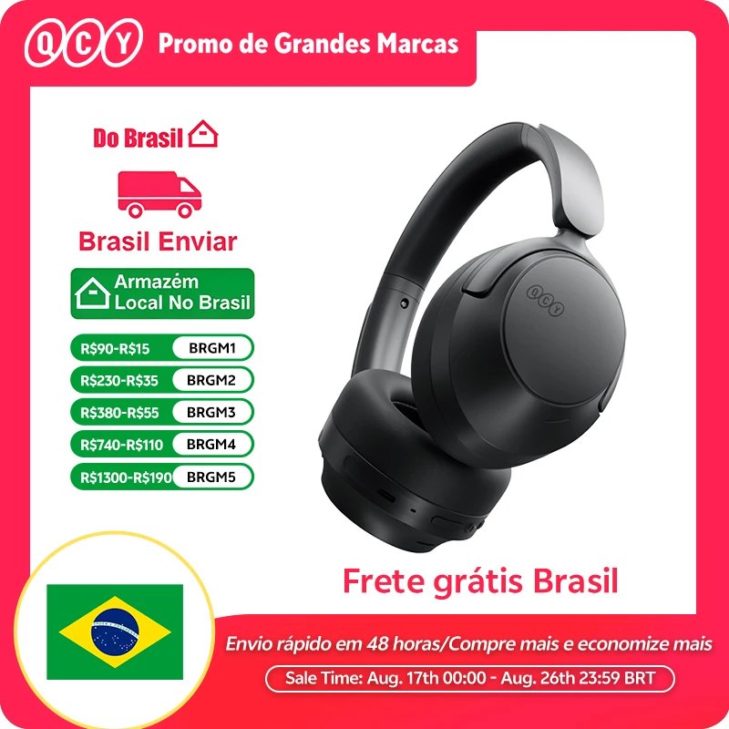 Fone de ouvido QCY H3S preto com design moderno e almofadas de ouvido