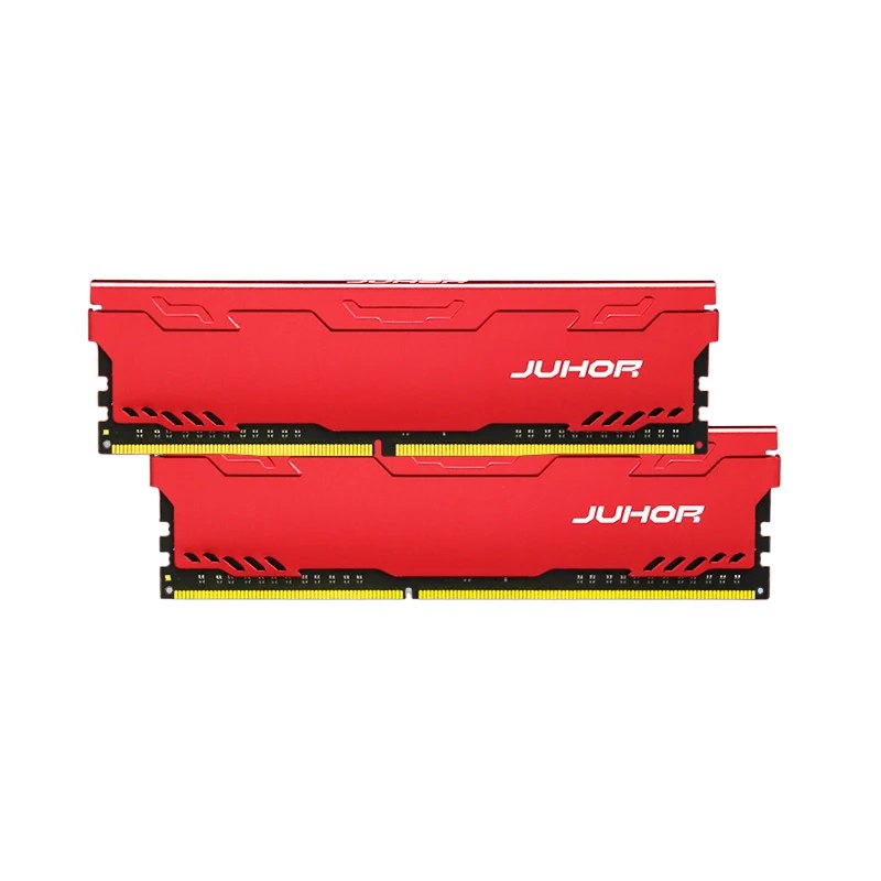 Módulo de memória RAM DDR4 32GB 3200MHz XMP da marca Juhor, com design vermelho e detalhes em preto