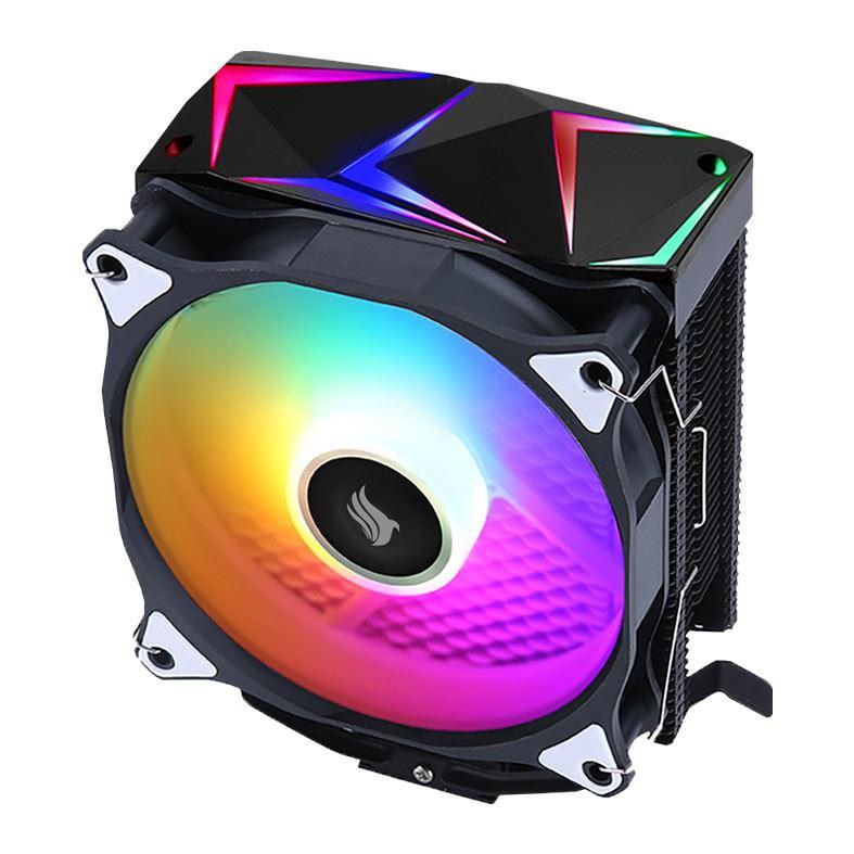 Cooler para processador Pichau Falcon com ventoinha de 120mm preta e iluminação ARGB em destaque