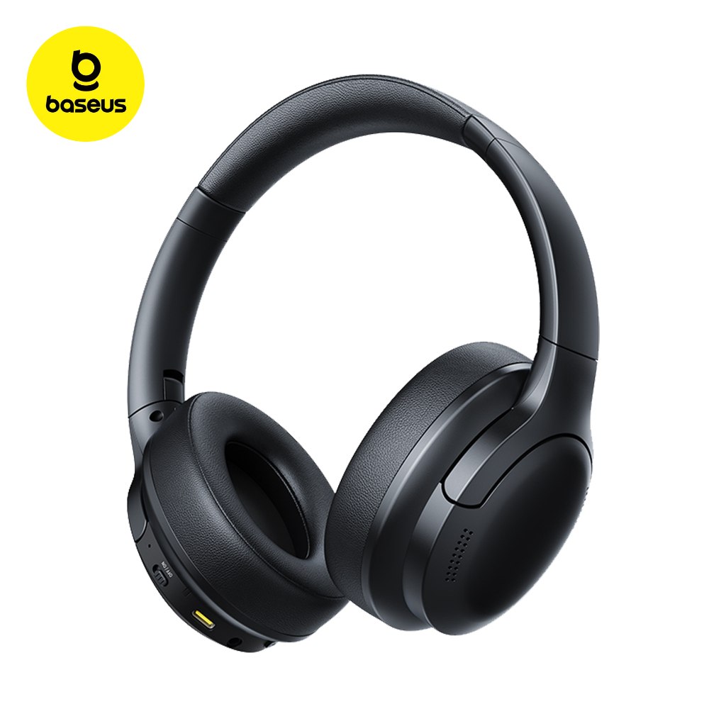 Headphone Baseus Bass BH1 Lite preto com design dobrável e fones sobrepostos