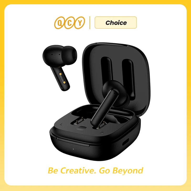 Fones de ouvido sem fio QCY T13 com cancelamento de ruído ANC, design in-ear preto e controle de toque
