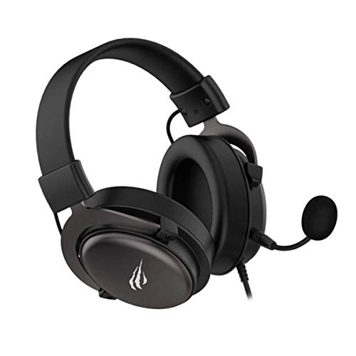 Headset gamer Havit H2015D com design preto, microfone removível e fios pretos