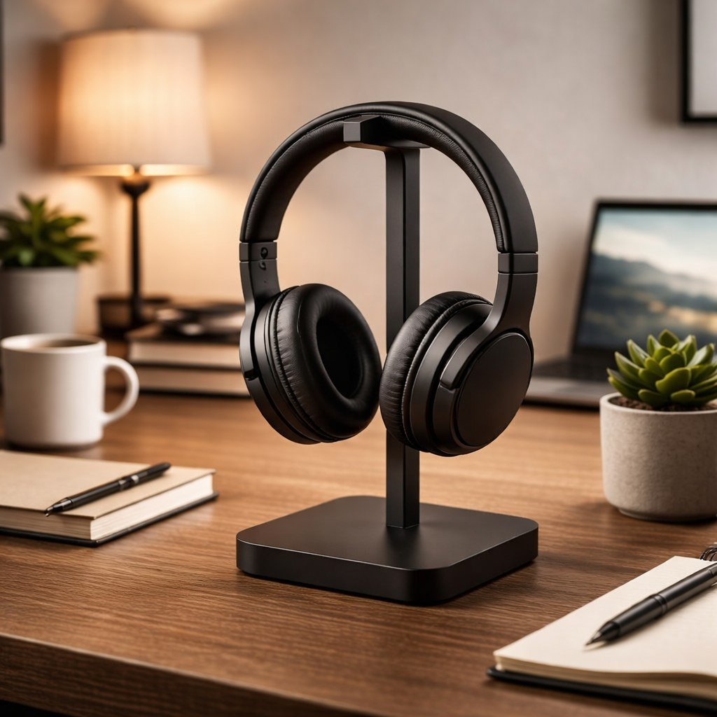 Suporte gamer universal de mesa para headset e controle com design minimalista