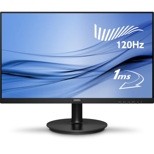 Monitor Philips 22 polegadas com tela Full HD, taxa de atualização de 120Hz e tempo de resposta de 1ms, exibindo imagem de ondas em movimento