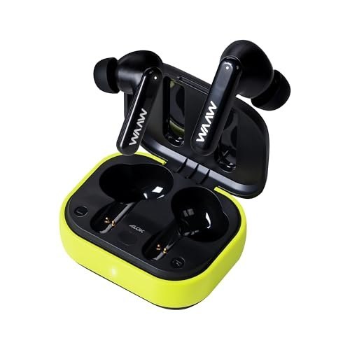 Fone de ouvido WAAW by ALOK MOB 500 ANC Bluetooth na cor preta, com design moderno e resistente a respingos d'água, apresentado em destaque com fios e controles visíveis.