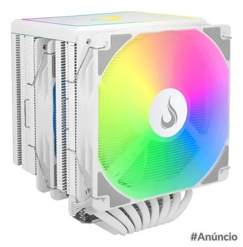 Air Cooler Rise Mode Storm 8 ARGB com ventilador de 120mm, iluminação LED colorida e design preto moderno