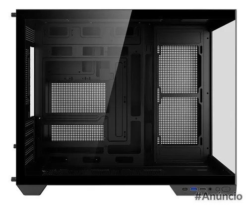 Gabinete Kalkan Saga Micro-ATX na cor preta com painel lateral transparente e portas USB 3.0 frontais