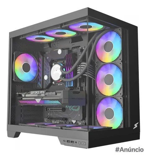 Gabinete gamer Superframe Vhagar Mid Tower com vidro temperado e iluminação RGB, estrutura ATX para montagem de PC