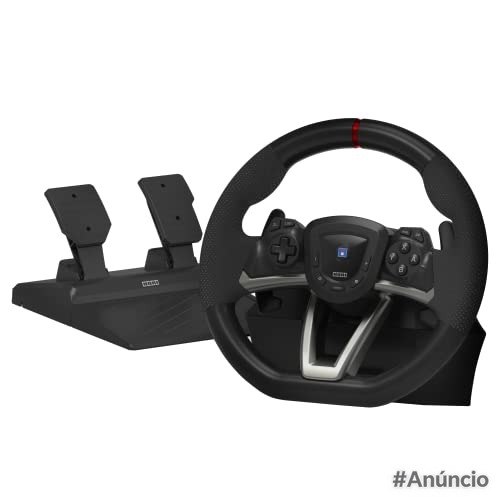 Volante de corrida HORI Pro Deluxe compatível com Nintendo Switch, de cor preta, com base de apoio e detalhes em cinza