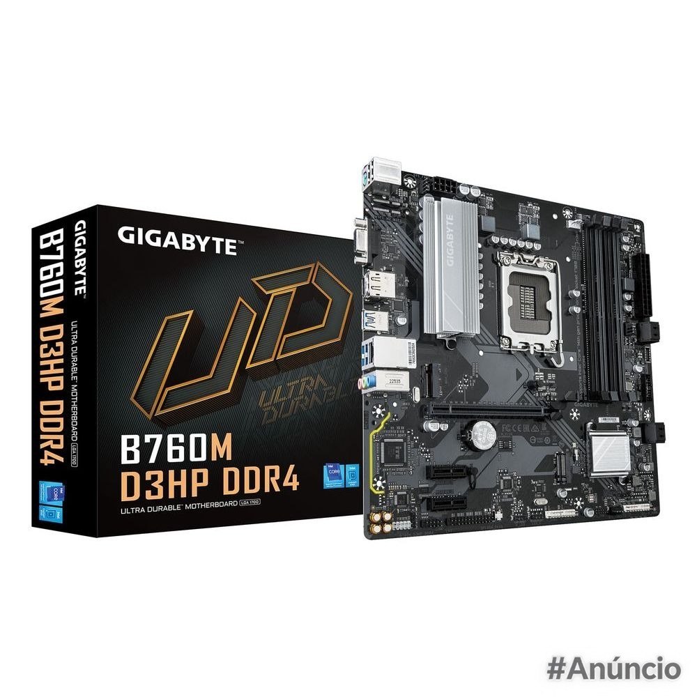 Placa mãe Gigabyte B760M D3HP DDR4 com chipset B760, formato mATX e suporte a processadores Intel LGA 1700