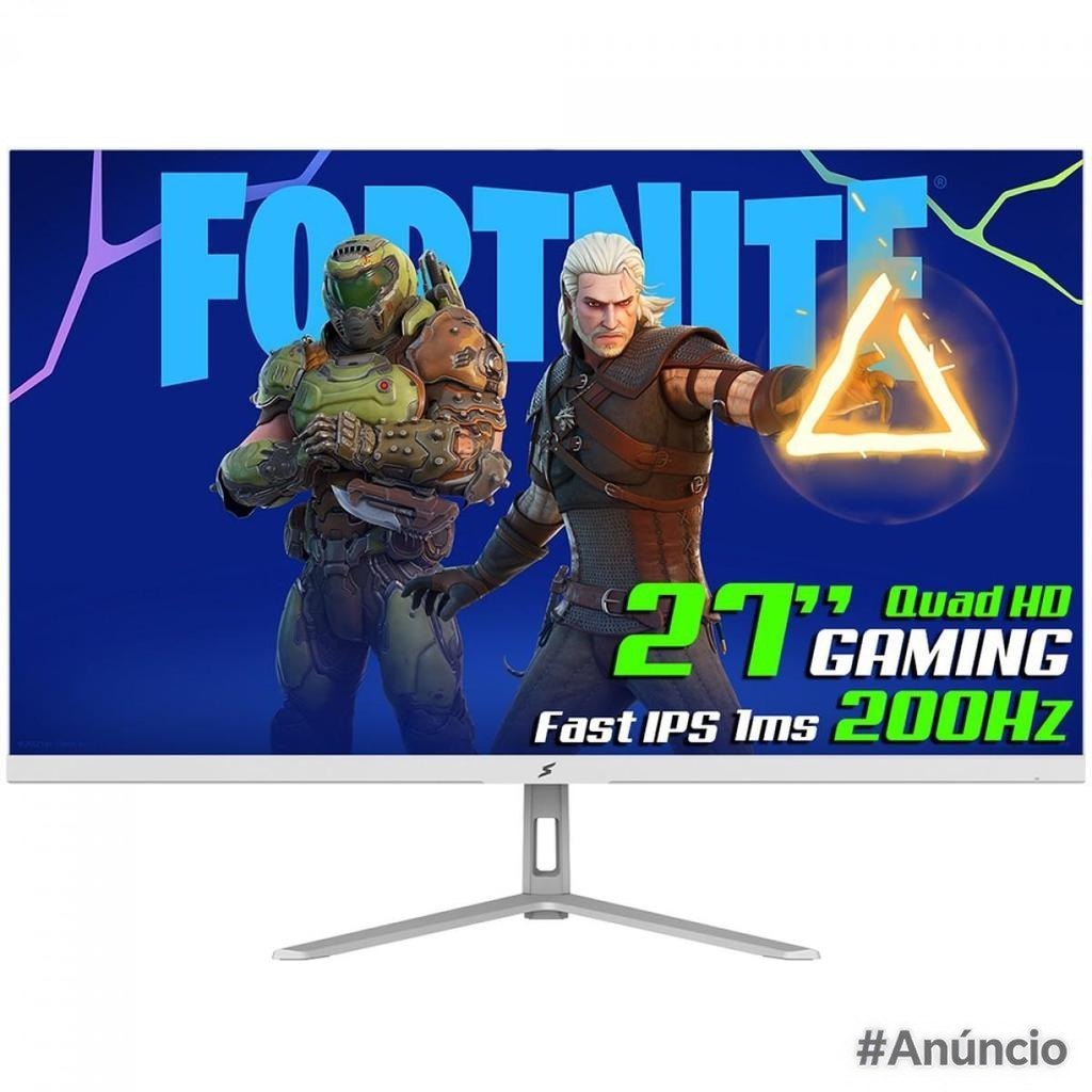 Monitor Gamer SuperFrame Crystal 27 polegadas Quad HD, 200Hz, Fast IPS, 1ms, RGB, FreeSync/G-Sync, cor branca