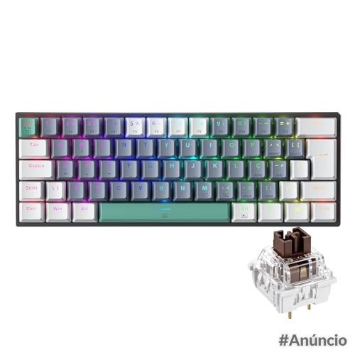 Teclado mecânico gamer Machenike K500-B61 com switches Brown, iluminação RGB e design cinza e branco
