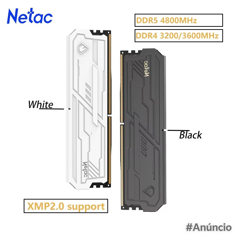 Módulo de memória RAM Netac DDR4 3200 de 16GB em destaque