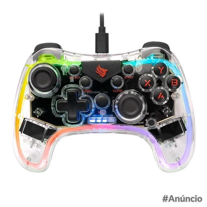Controle Pichau Glower P1 Transparente para PC, Switch, PS3 e Android