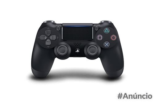 Controle sem fio PlayStation DualShock 4 na cor preta com botões direcionais, gatilhos e alto-falante integrado